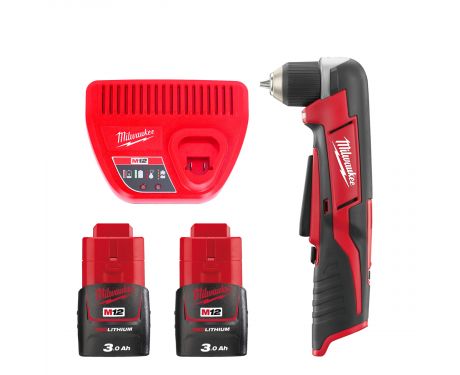 Milwaukee C12RAD 12V Cordless Right Angle Drill With 2 x 3.0Ah Batteries & Charger