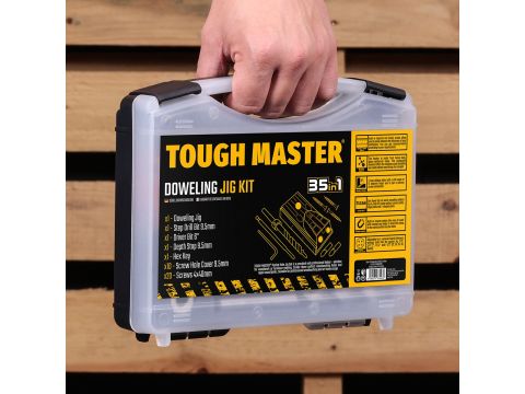 TOUGH MASTER® Doweling Jig Set Wood Hole Drilling Guide, Pocket Hole Jig Kit with Dowel Drill Bits, Screw Hole Covers, Screws & Hex Key - 35 Pieces (TM-DJ35S) - 72243 - image