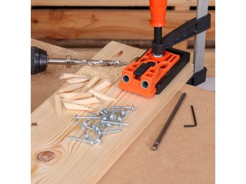 TOUGH MASTER® Doweling Jig Set Wood Hole Drilling Guide, Pocket Hole Jig Kit with Dowel Drill Bits, Screw Hole Covers, Screws & Hex Key - 35 Pieces (TM-DJ35S) - 72244 - image